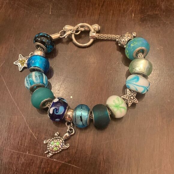 Blue and Turquoise Charm Bracelet - Picture 1 of 4